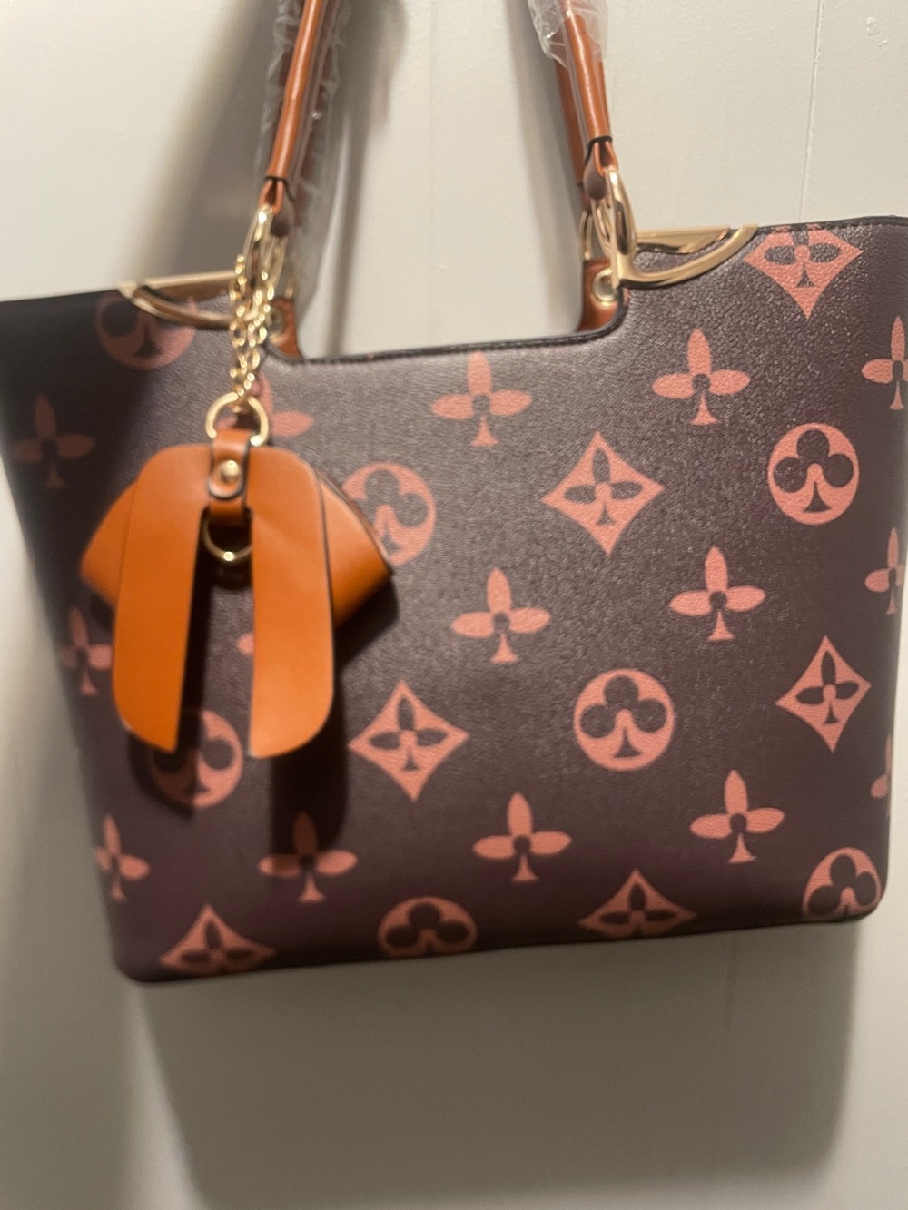 Designer-Style Brown & Tan Monogram Tote Bag